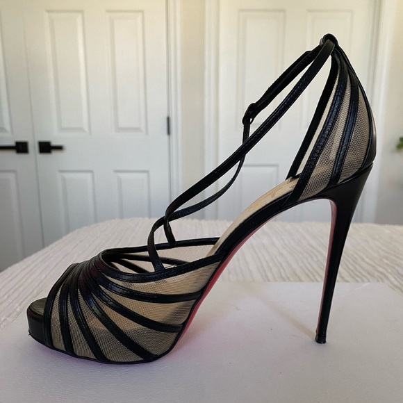Christian Louboutin Black Filamenta 120 Open Toe Heels Size 38.5 - Picture 10 of 17